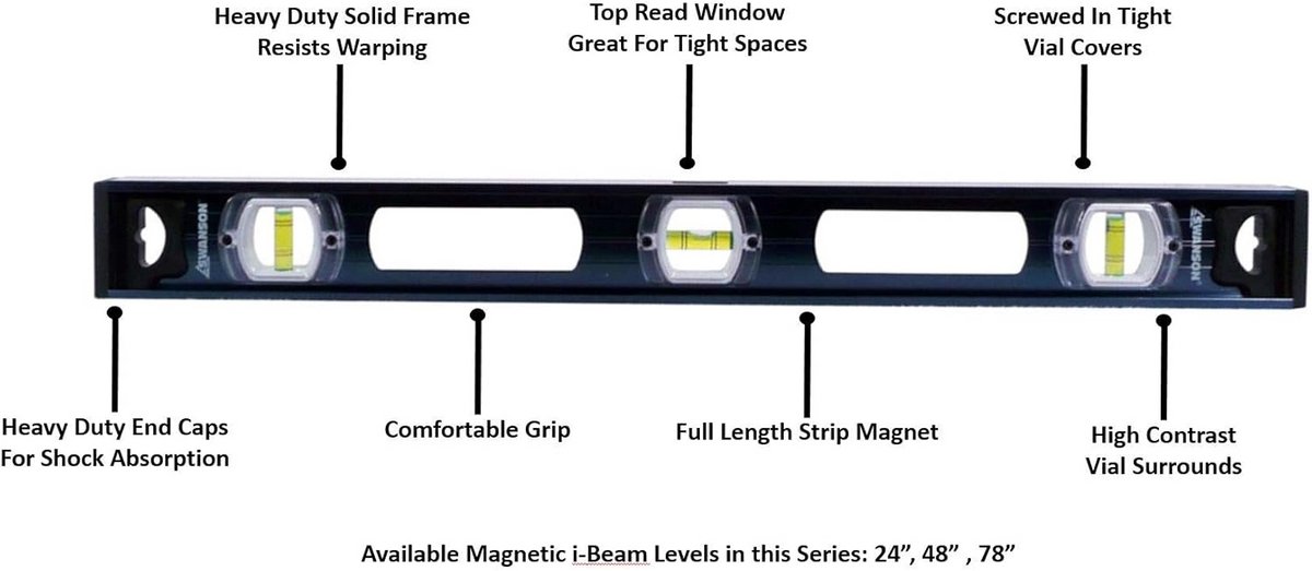 24 Inch Magnetisch Aluminium I-Balk Waterpas voor Nauwkeurige Meting