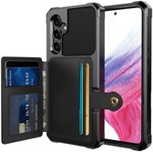 Étui portefeuille pour Samsung Galaxy A54 - Coque arrière 3 en 1 avec porte-cartes - Étui pour carte de débit avec porte-cartes à l'arrière - Étui avec aimant pour support de voiture Zwart