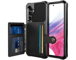 Portemonnee Hoesje Geschikt voor Samsung Galaxy A54 - 3 in 1 Back Cover met Pasjeshouder - Telefoonhoesje voor Pinpas met Kaarthouder op Achterkant - Case met Magneet voor Auto Houder Zwart