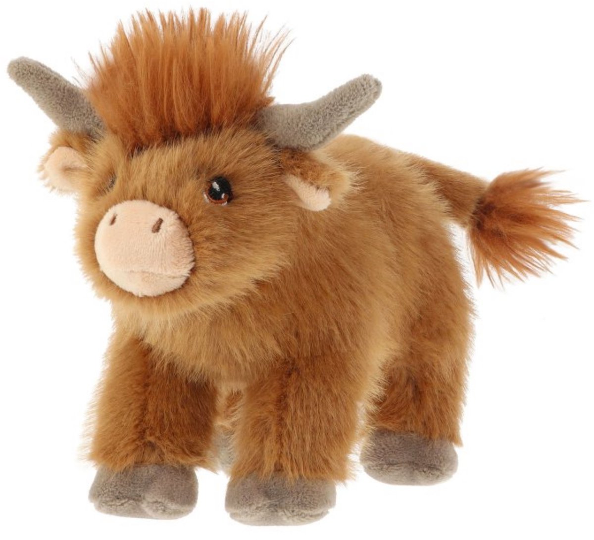 Keel Toys pluche Schotse Hooglander koe - knuffeldier - bruin - staand - 20 cm - knuffel koe - Eco collectie