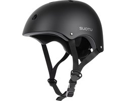 Suotu Kinderhelm - Verstelbare Fietshelm & Skatehelm - Voor Fietsen, Steppen, Skateboarden & BMX - Maat M - Zwart