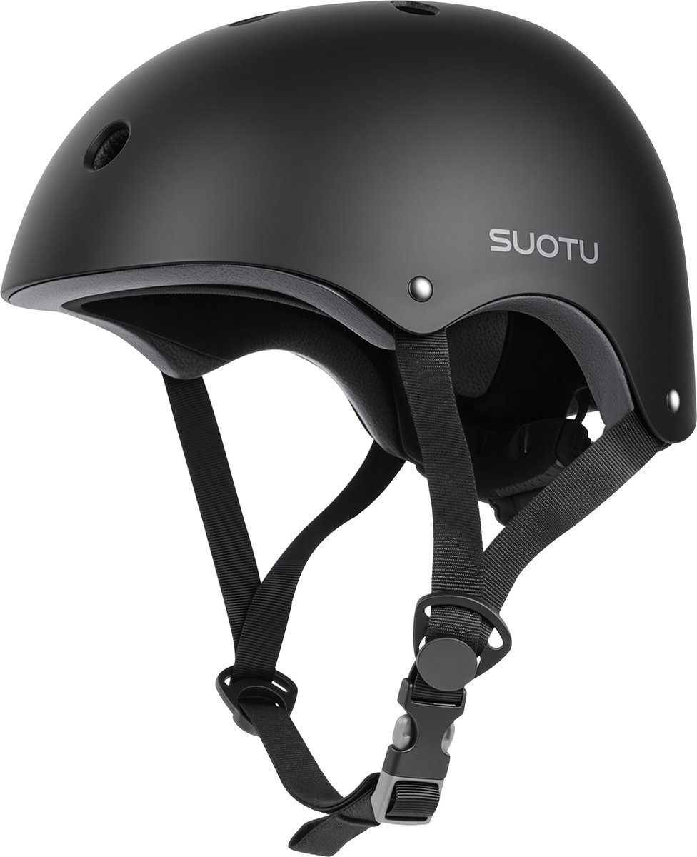 Suotu Verstelbare Skatehelm Fietshelm Skateboard Scooter BMX Helm Zwart