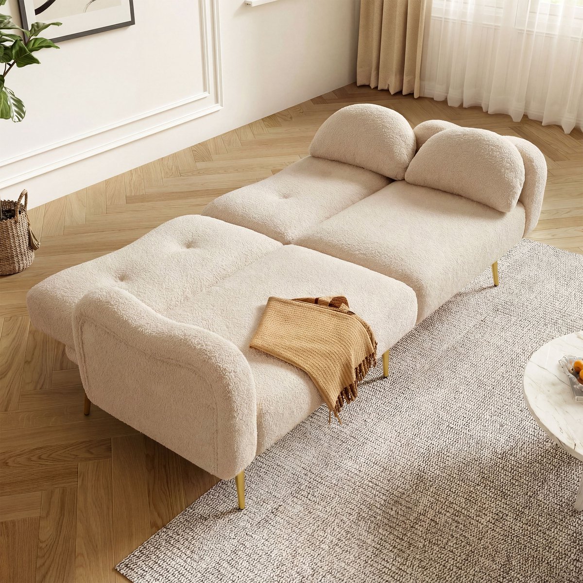 HAUSS SPOLE Slaapbank 155 X 85,5 Cm - 3 Standen Verstelbare Rugleuning - Voor Woonkamer En Logeerkamer - Wolmix Beige