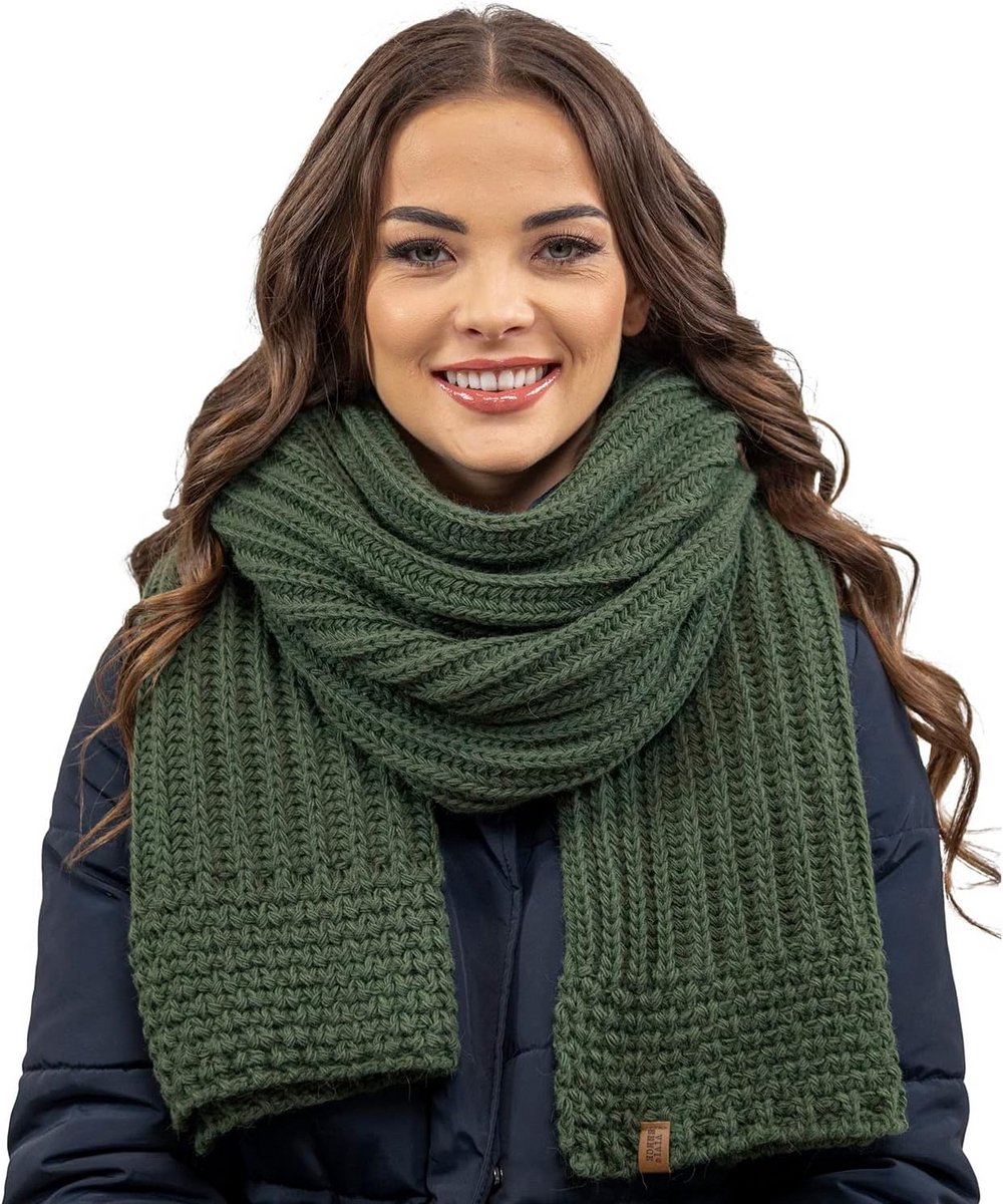 Modieuze Donkergroene Wintersjaal voor Dames - Warme Garen met Decoratieve Binding