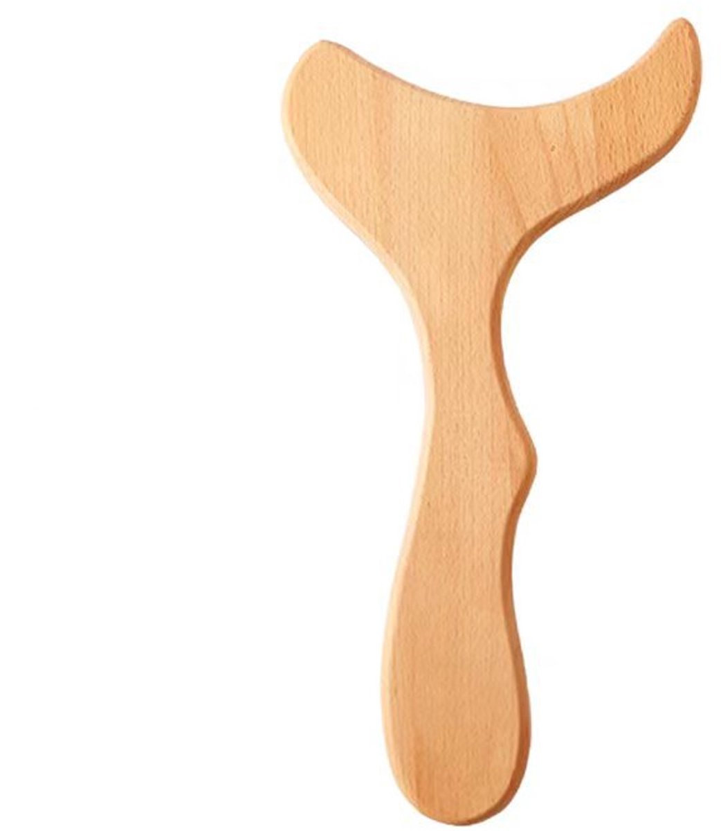 Krasmassageplank, houten gua sha massagetool, houten massagetool voor nek en rug.