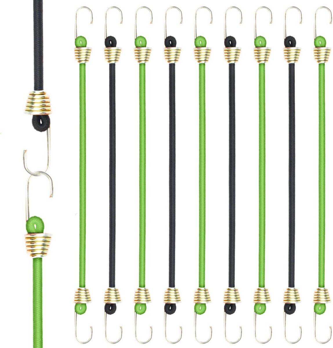Set van 12 universele bagageriemen met sterke haken in 3 lengtes - meerkleurige spanbanden voor bagage, motorfietsen, kamperen en meer