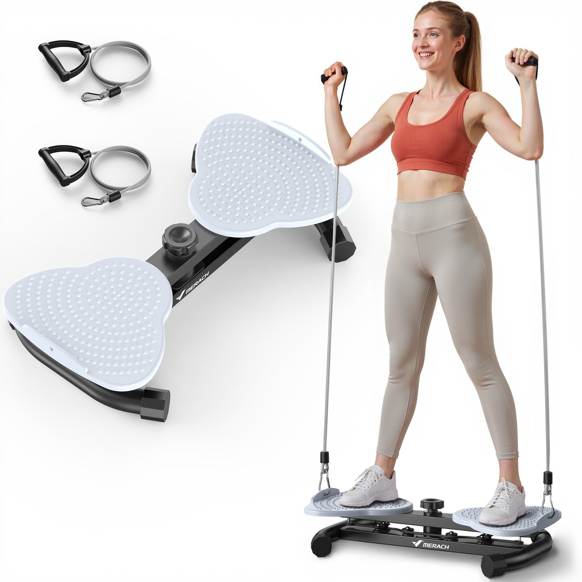 MERACH Multitrainer - Twist Waist Disc Board, Buikspiertrainer met Versterkte Koordtrek - Twist-Fit Draaischijf met Massage Voetzool - tot 136 kg - met hoogwaardige trekkoorden - Buiktrainer - Antislip Geluidsarme Thuistrainer