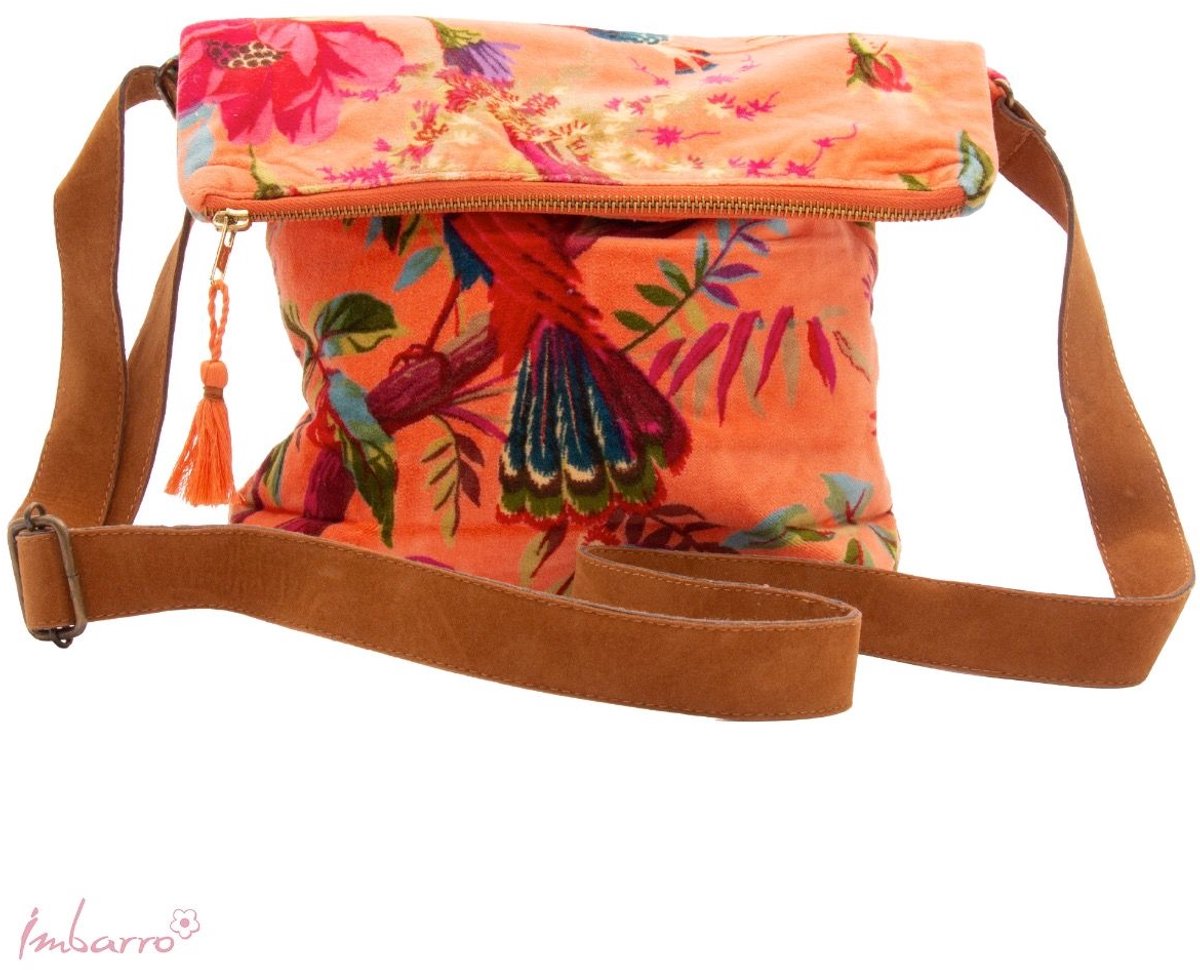 Imbarro Fashion & Home Crossbody Tas Paradise Mandarine – Velvet Schoudertas met Verstelbare Band – Oranje – 36x30 cm