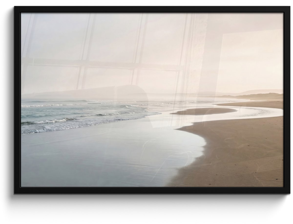 FrameYourWall Poster in lijst - Fotolijst 90x60 cm - Posters - Kustlijn - Strand - Oceaan - Posterlijst zwart - Decoratie - Wanddecoratie woonkamer - Muurdecoratie slaapkamer