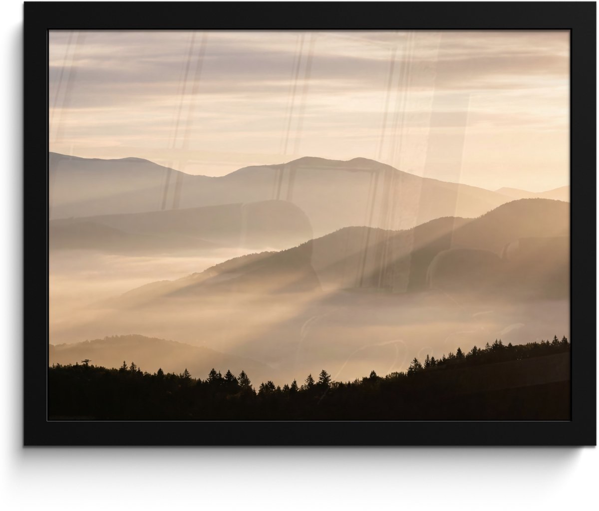 FrameYourWall Poster in lijst - Fotolijst 40x30 cm - Posters - Bergen - Mist - Zonnestralen - Posterlijst zwart - Decoratie - Wanddecoratie woonkamer - Muurdecoratie slaapkamer