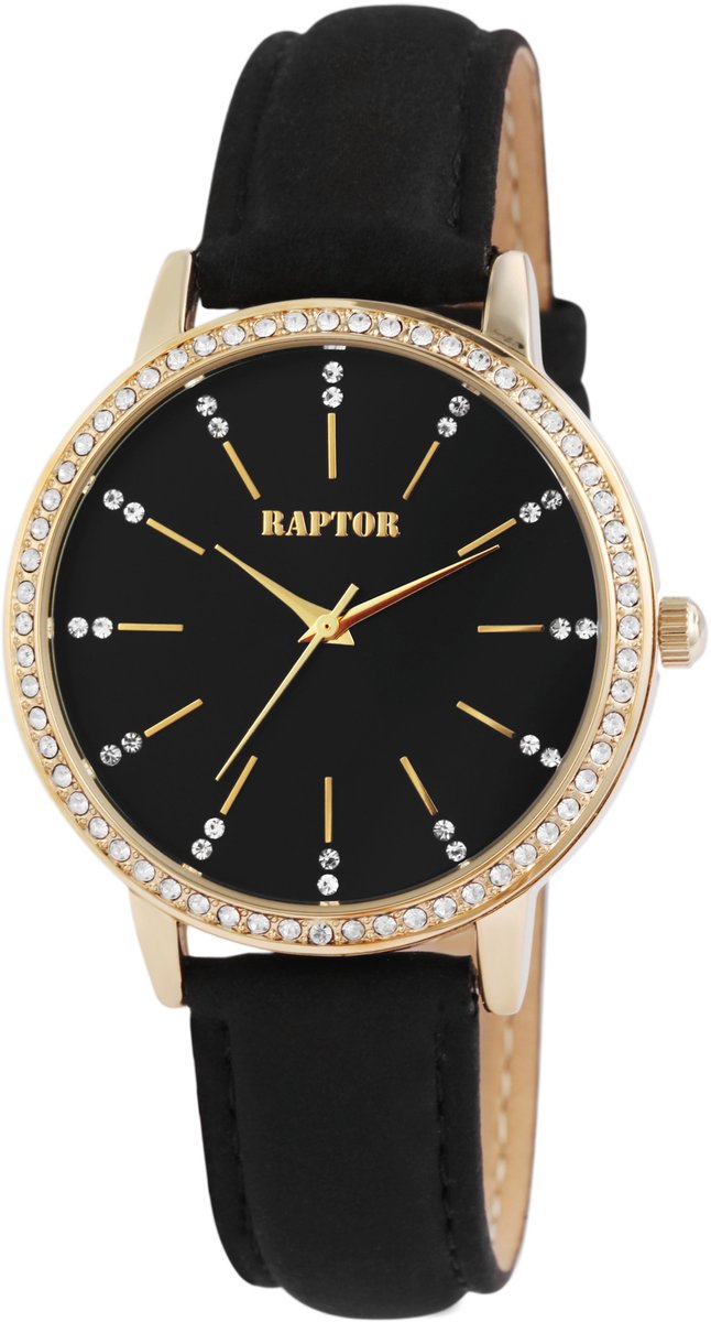 Raptor dameshorloge van echt leer Brilliance met echte leren band, 3 ATM, versierde stenen