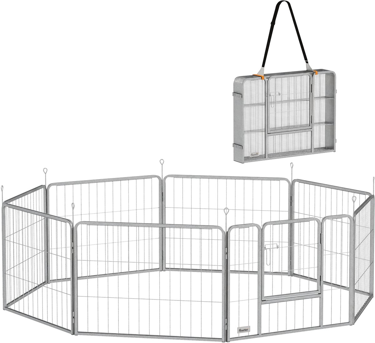 Modulair Hondenhok Groot - Roestvrij Staal - Opvouwbaar & Draagbaar - Veilig Hek Voor Binnen & Buiten - 160*160*60cm - Zilver