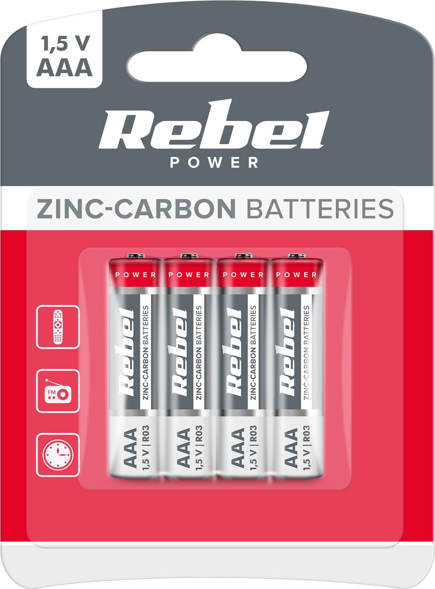 Rebel R03 Serie - Zinkkoolstof Batterijen - AAA-formaat - 1,5 V - 4 stuks