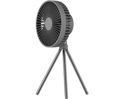 Campingventilator – Tentventilator – Draagbare Ventilator – USB Oplaadbaar – Met Statief – Met Haak – 3 Snelheden – 4000 mAh – Zwartgrijs