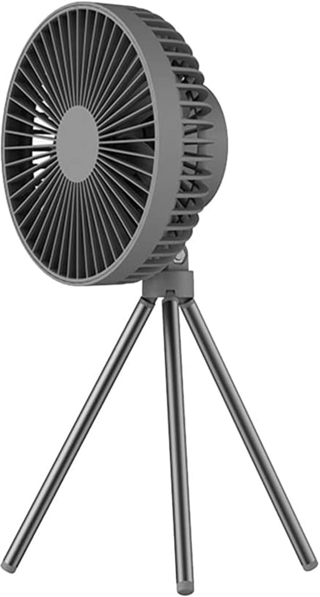 Campingventilator - Tentventilator - Draagbare Ventilator - USB Oplaadbaar - Met Statief en Haak - 4000 mAh - Zwartgrijs