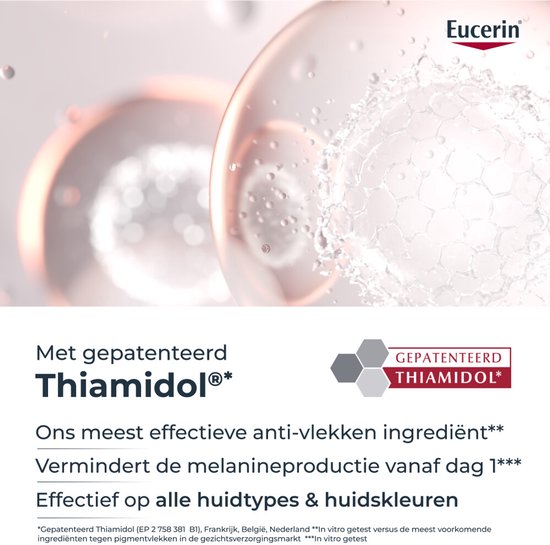 Illustratie van gepatenteerd Thiamidol dat de melanineproductie vermindert.