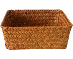 1 stuk rieten opbergmand - handgevlochten - verdikt materiaal - stabiele vorm - 23x23x8 cm - bruin