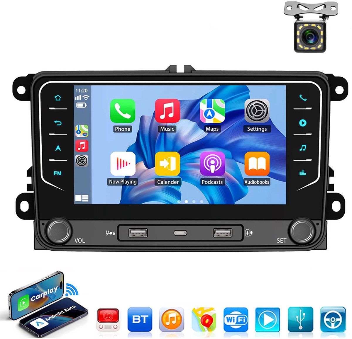 ESSGOO Autoradio met bluetooth Geschikt Voor VW Golf 5 6 Passat Skoda Fabia TIguan Touran Polo EOS Jetta - Android 15 - 4+64 GB - Navigatiesysteem - Wifi & FM - 7 inch HD touchscreen - Achteruitrijcamera