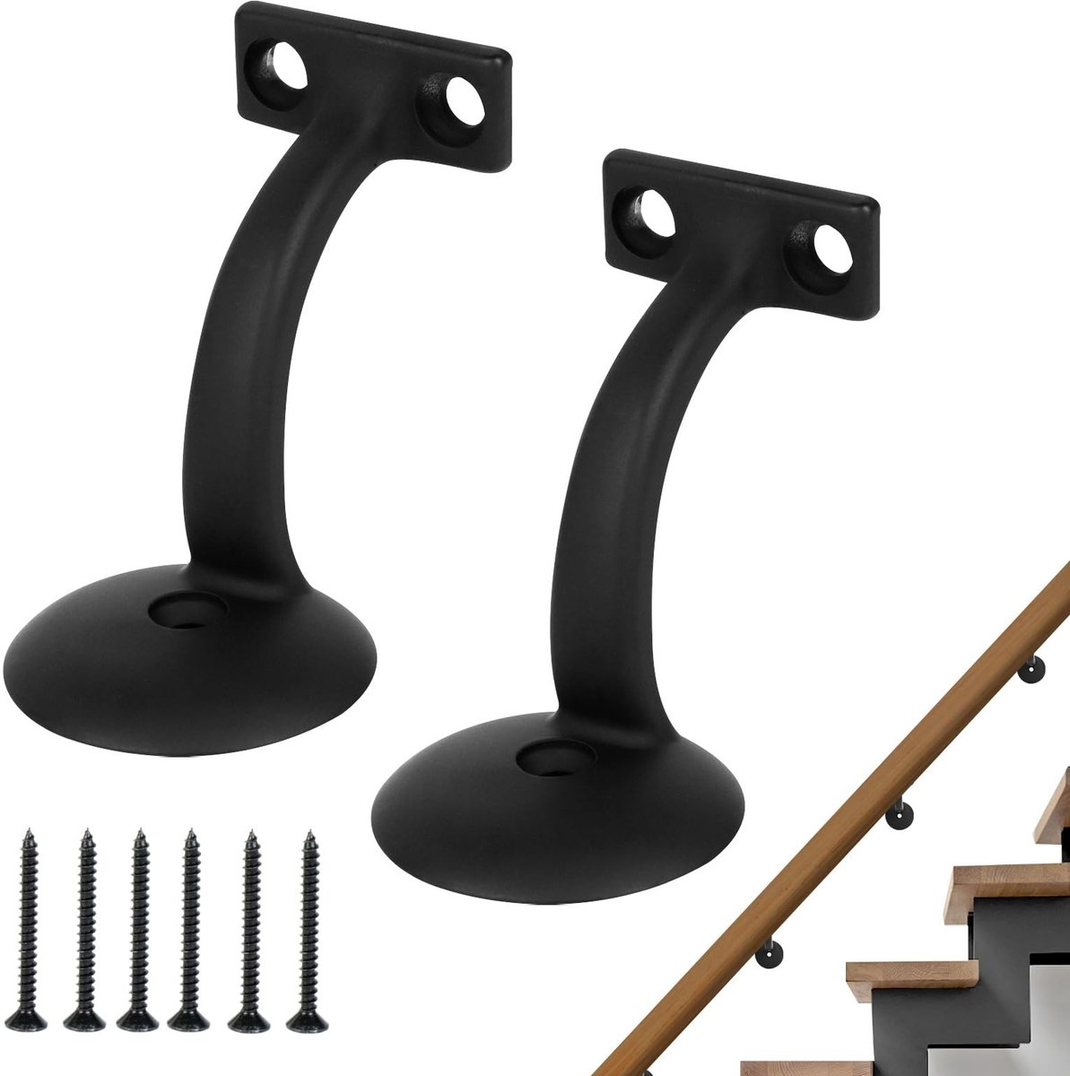 Allecto - Handrail Holder - RVS Trapleuning - Wandmontage Beugels - Geschikt voor Binnen en Buiten - Zwart - Set van 2 - Stevige Constructie - Duur...