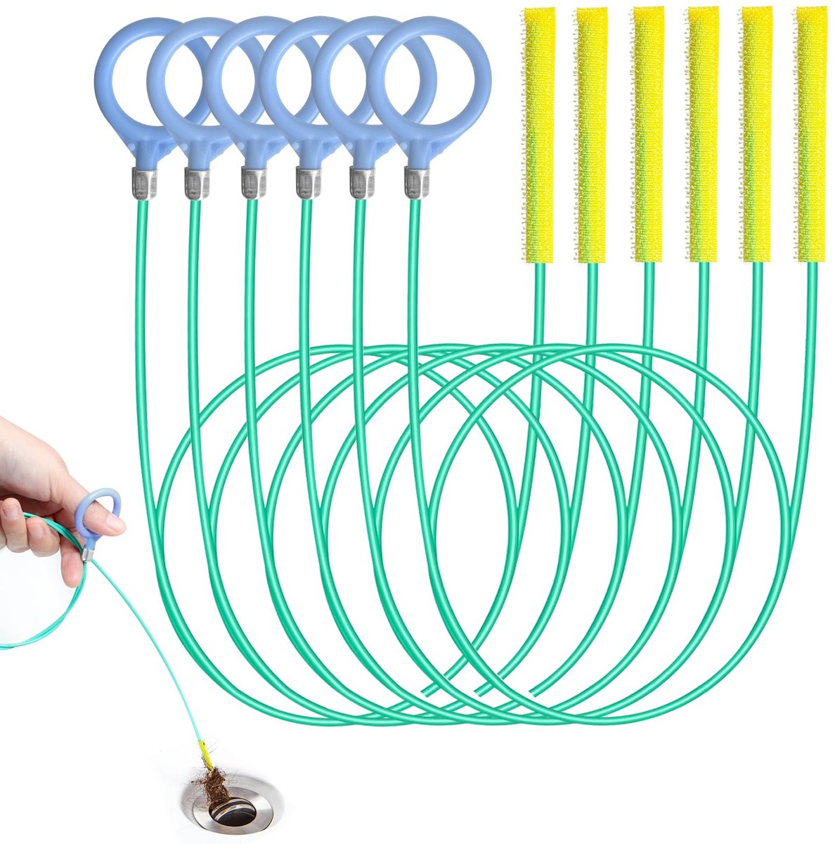 Spiraal afvoerreiniger flexibele buisreiniging 90 cm onbreekbaar staal herbruikbaar badkamer 6 stuks