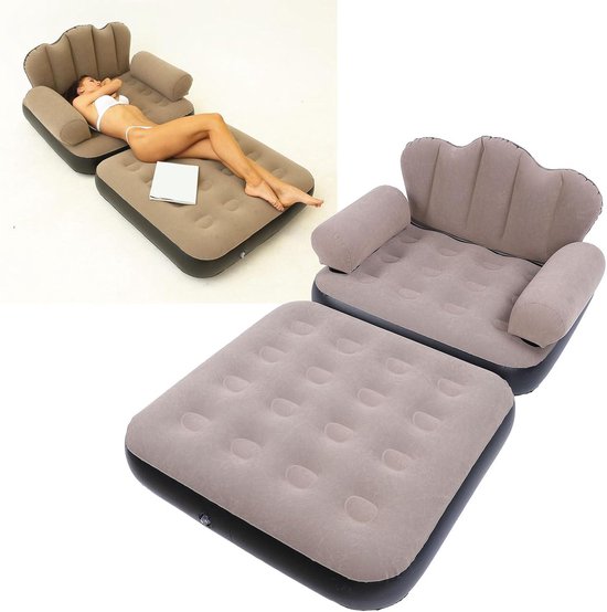 Opblaasbare Bank - Slaapbank Matras - Tijdelijk Slapen - Verdikt Gevlokt PVC - 198 x 70 cm - Koffie — afbeelding 3
