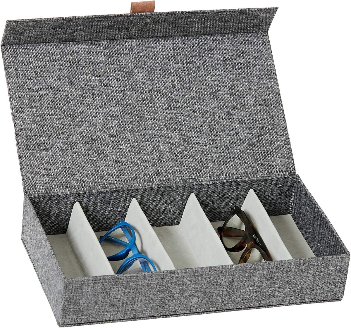 Brillen Organizer - Opbergdoos voor 5 Zonnebrillen - Brillenhouder met 5 Compartimenten - 30 x 17 x 6 cm - Brillendoos - Grijs - van Imperatoris