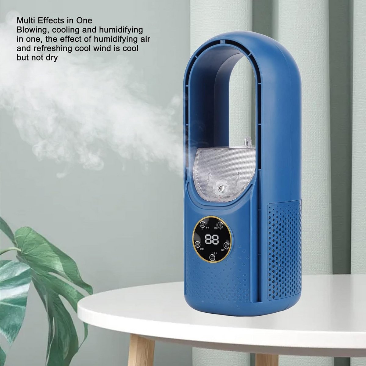 Stille Bladloze Ventilator met USB, Luchtbevochtiger en 7 Kleuren LED - Krachtige Zomer Ko