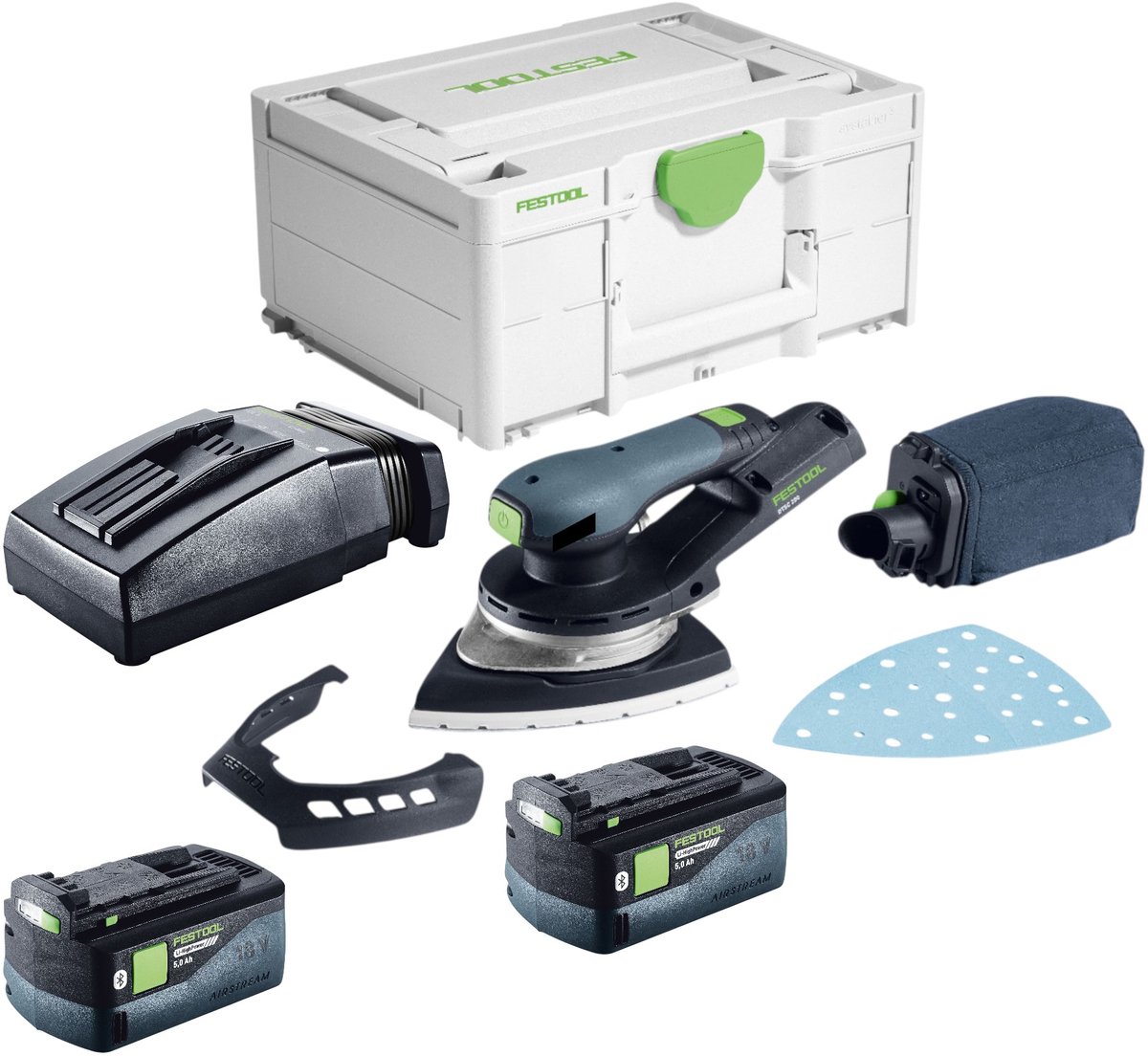 Festool DTSC 200-Basic accu-deltaschuurmachine 18 V 145 x 195 mm borstelloos + 2x accu 5,0 Ah + oplader + Systainer