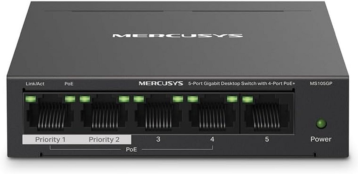 Gigabit Switch 5 Poorten met PoE+, Plug & Play, 250m Bereik