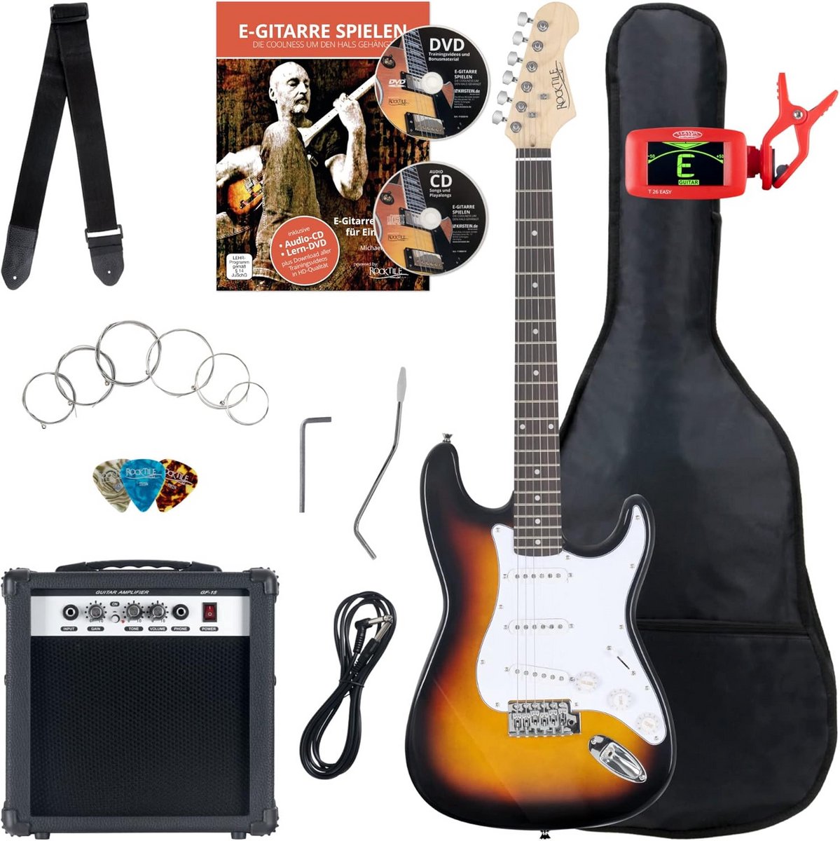 Elektrische Gitaar Set Compleet met 3 Single-Coil Pickups en Versterker