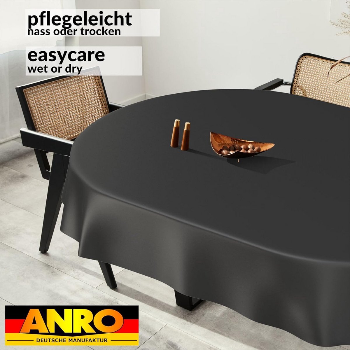 Afwasbaar Tafelzeil Ovaal voor Binnen en Buiten - 180x140 cm Zwart