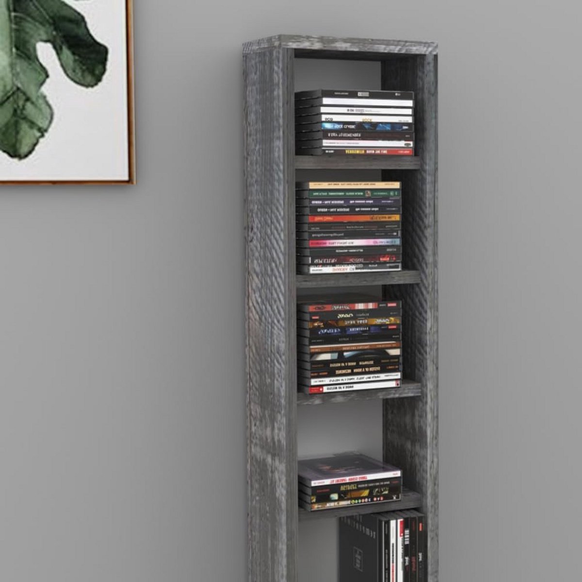 Smalle CD/DVD Opbergkast met Verstelbare Planken - Betonlook