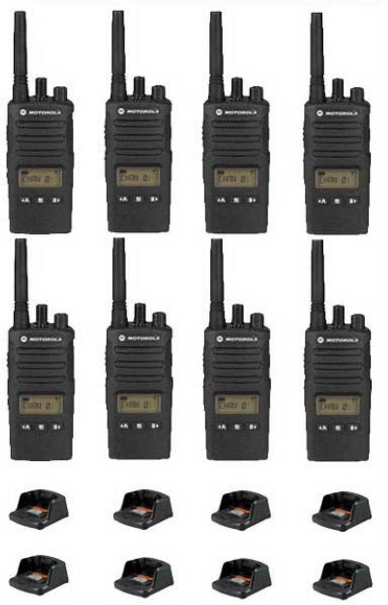 Set van 8 Motorola XT460 IP55 PMR446 Portofoon met tafellader