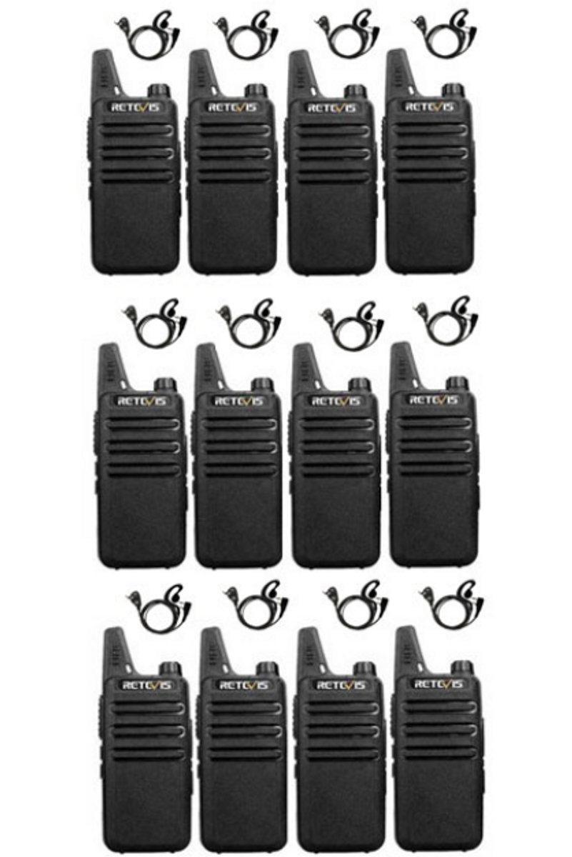 Set van 12 Retevis RT622 vergunning vrije UHF mini portofoons met G-shape oortje