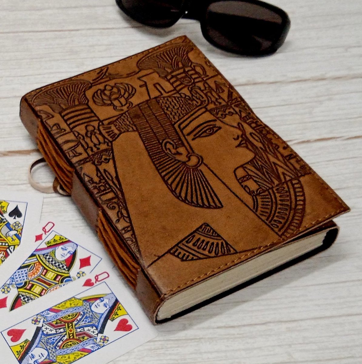Vintage Leren Dagboek met Egyptisch Ontwerp - Handgemaakt Notitieboek voor Reizen en Schrijven