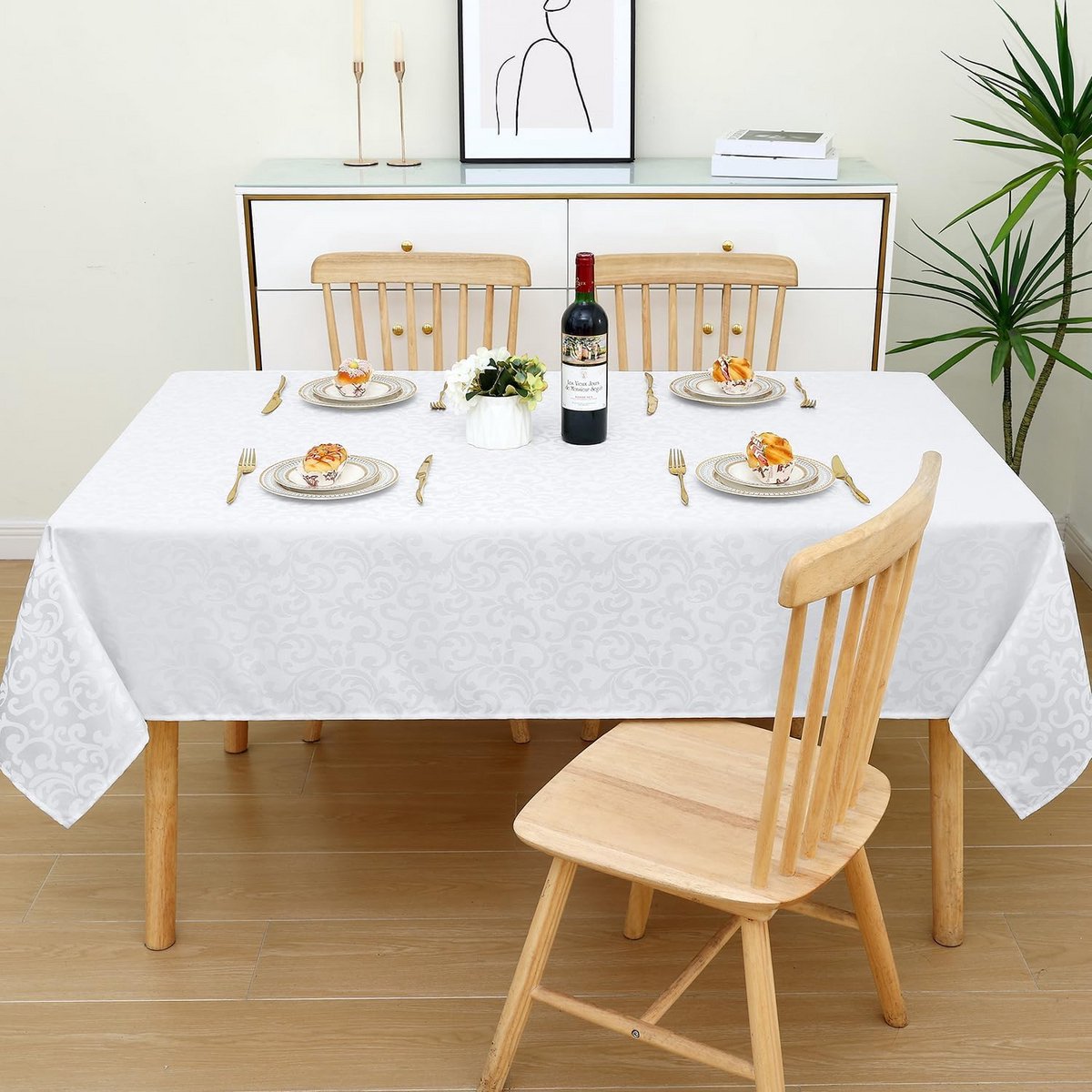 Tafelkleed rechthoekig 140 x 240 cm - afwasbaar polyester jacquard tafelzeil