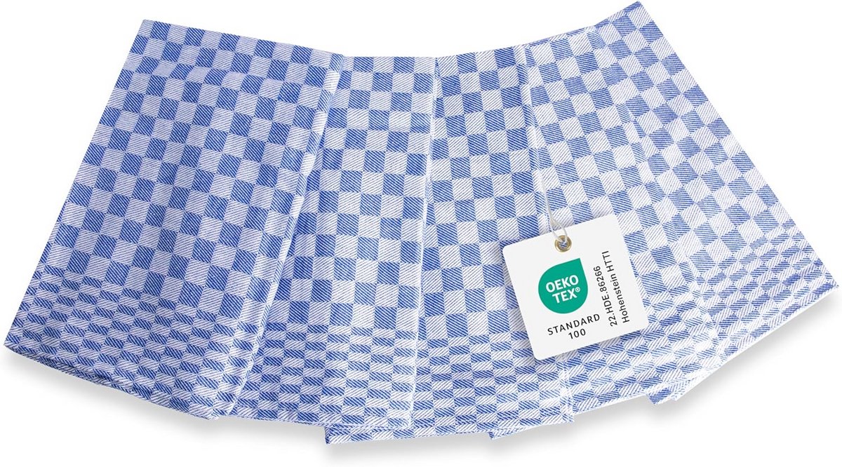 Theedoek 100% katoen, 100 x 50 cm, blauw/grijs, geruit, set van 5
