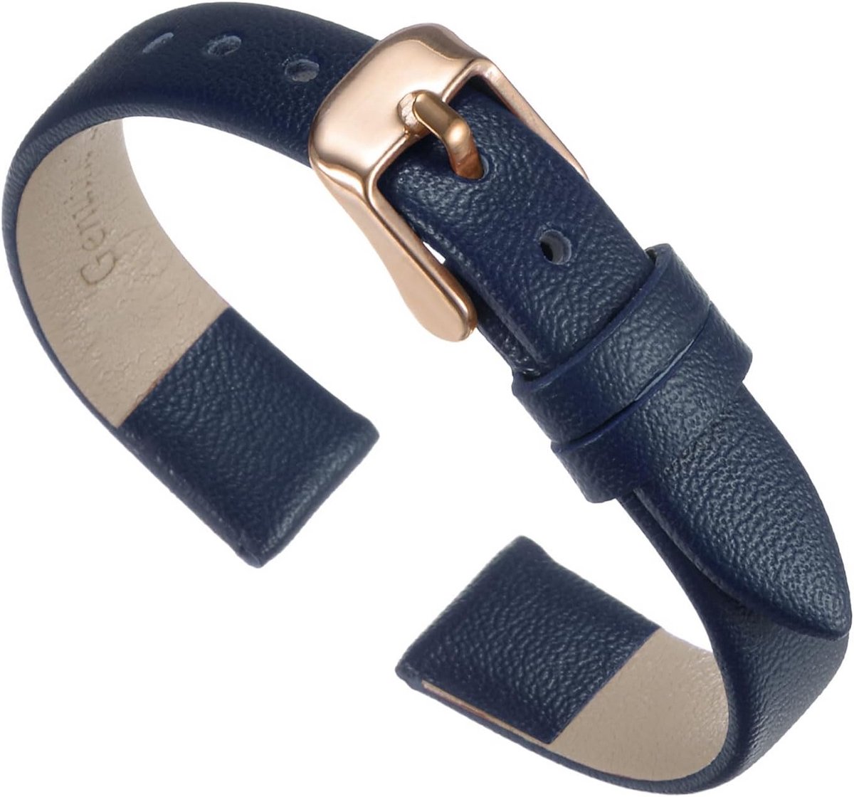 12 mm Echt Leren Horlogeband Donkerblauw met Roestvrijstalen Gesp