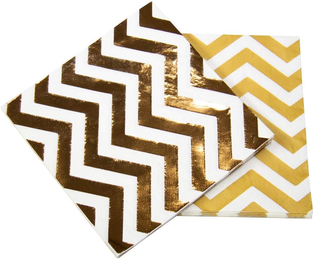 20 Rosé Gouden Metallic Servetten Zigzag 33x33cm - Feestdecoratie