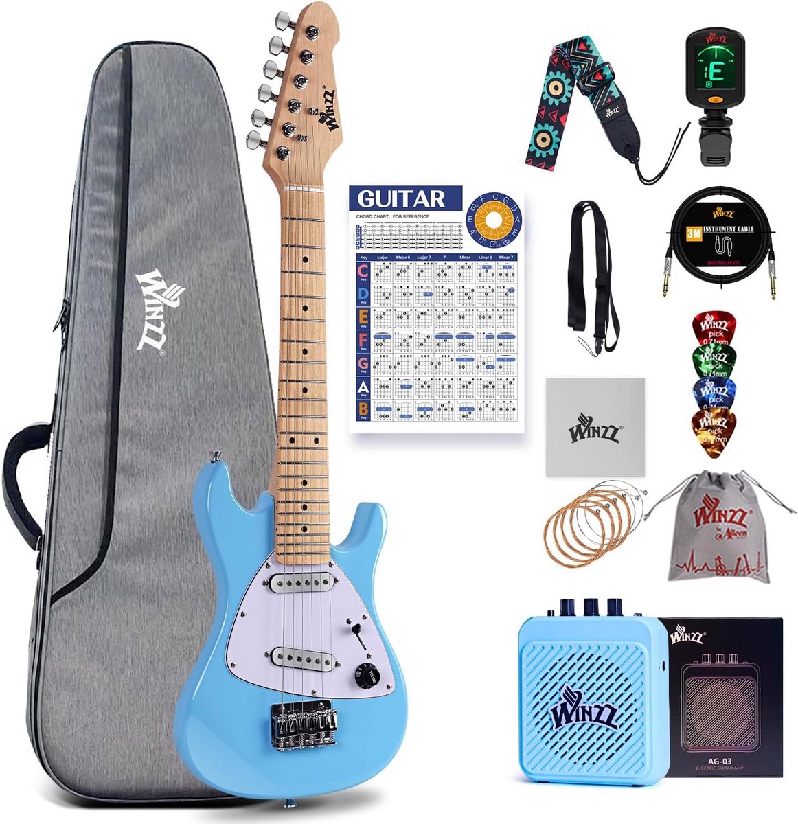 30 inch Kinder Elektrische Gitaar Set Beginner Blauw