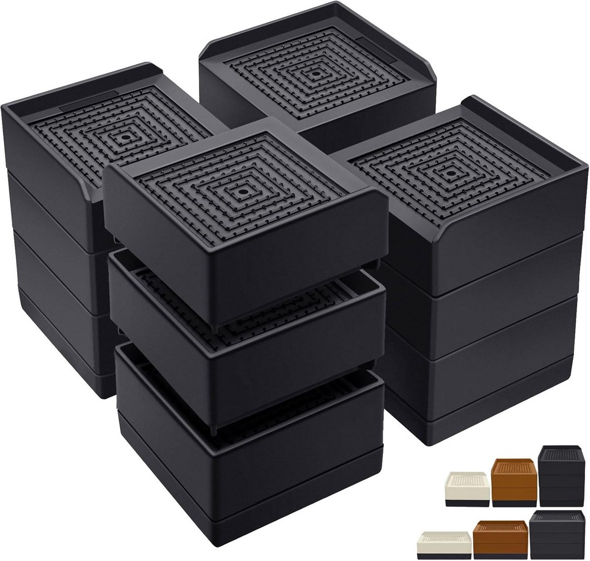 Bedverhogers 10 cm Heavy Duty - Verstelbare Meubelverhogers voor Bed, Bureau, Tafel en Bank - 4 stuks - Zwart