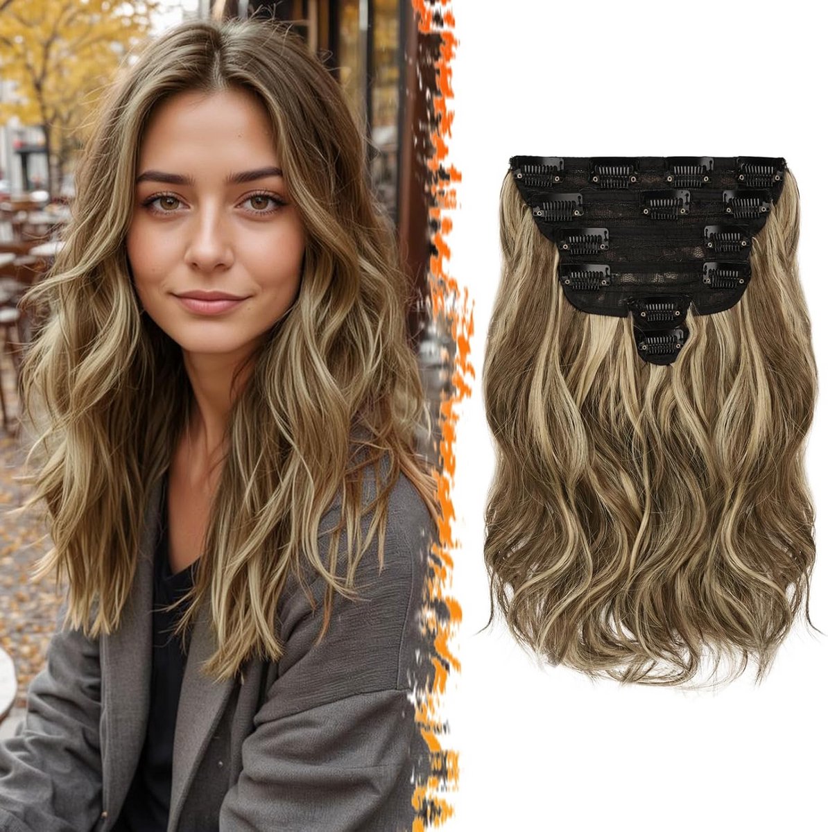 Synthetische Clip-in Haarverlenging Kort Golvend Highlight 6 Delen voor Vrouwen