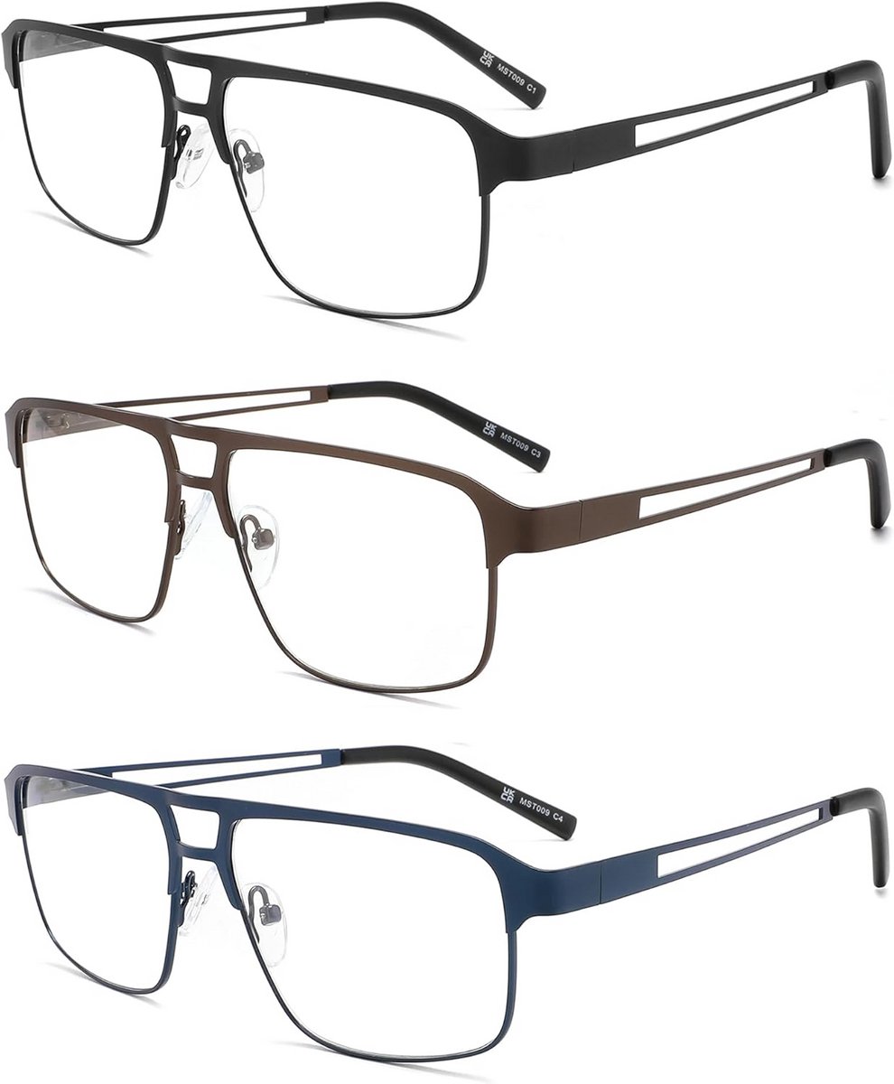 3-pack leesbril voor heren met blauwlichtfilter en metalen frame