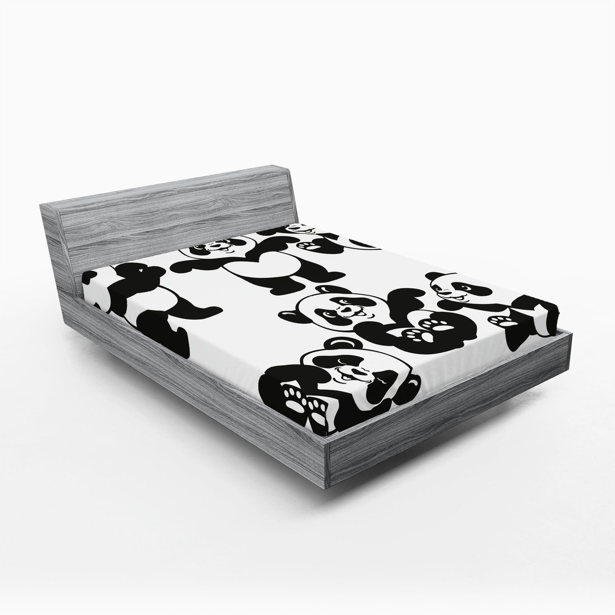 ABAKUHAUS Panda hoeslaken, speelse pandabeer dierentuin, zacht decoratief stof met elastische band, 160 x 200 cm, donkergrijs wit