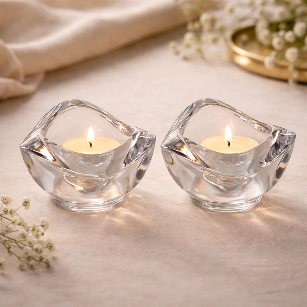 Spaas Theelichthouder Nedda Glas – Set van 2 – Luxe Glazen Waxinelichthouders – 8 x 8 x 5,5 cm Transparant