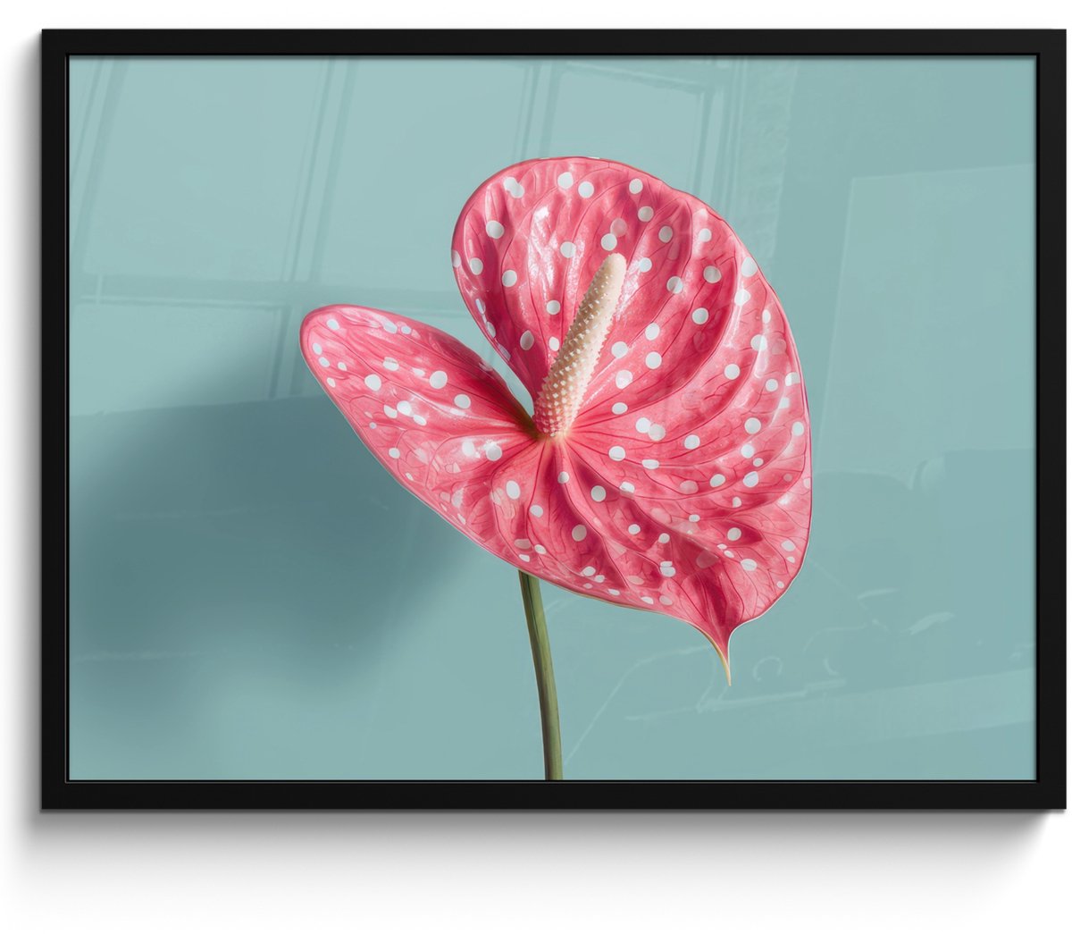 FrameYourWall Poster in lijst - Fotolijst 70x50 cm - Posters - Blad - Anthurium - Stippen - Roze - Posterlijst zwart - Decoratie - Wanddecoratie woonkamer - Muurdecoratie slaapkamer