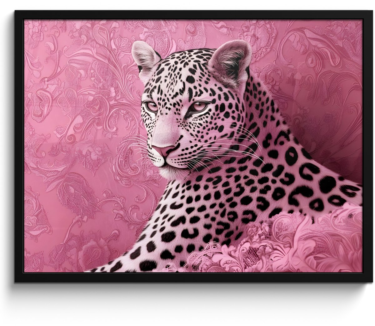 FrameYourWall Poster in lijst - Fotolijst 70x50 cm - Posters - Panter - Luxe - Roze - Posterlijst zwart - Decoratie - Wanddecoratie woonkamer - Muurdecoratie slaapkamer