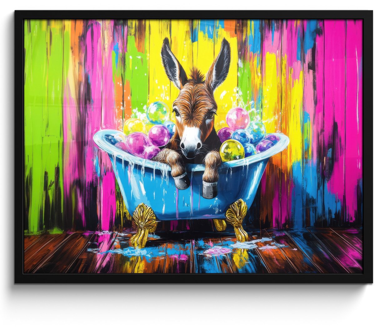 FrameYourWall Poster in lijst - Fotolijst 70x50 cm - Posters - Ezel - Badkuip - Roze - Schuim - Posterlijst zwart - Decoratie - Wanddecoratie woonkamer - Muurdecoratie slaapkamer