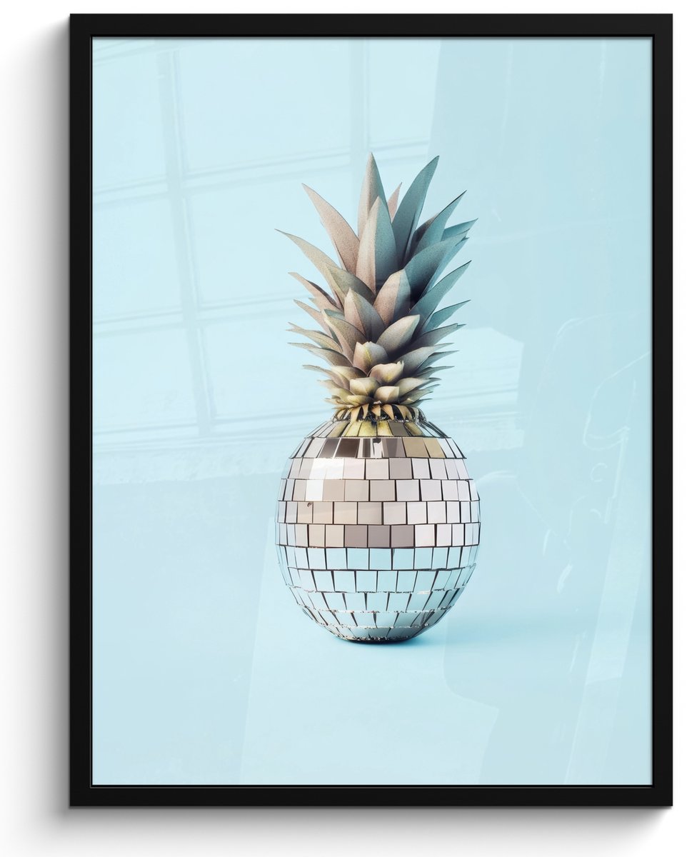 FrameYourWall Fotolijst inclusief poster - Posterlijst 50x70 cm - Posters - Blauw - Ananas - Disco - Discobal - Foto in lijst - Keuken decoratie muur - Wanddecoratie accessoires - Muurdecoratie - Schilderijen Disco - Ananas