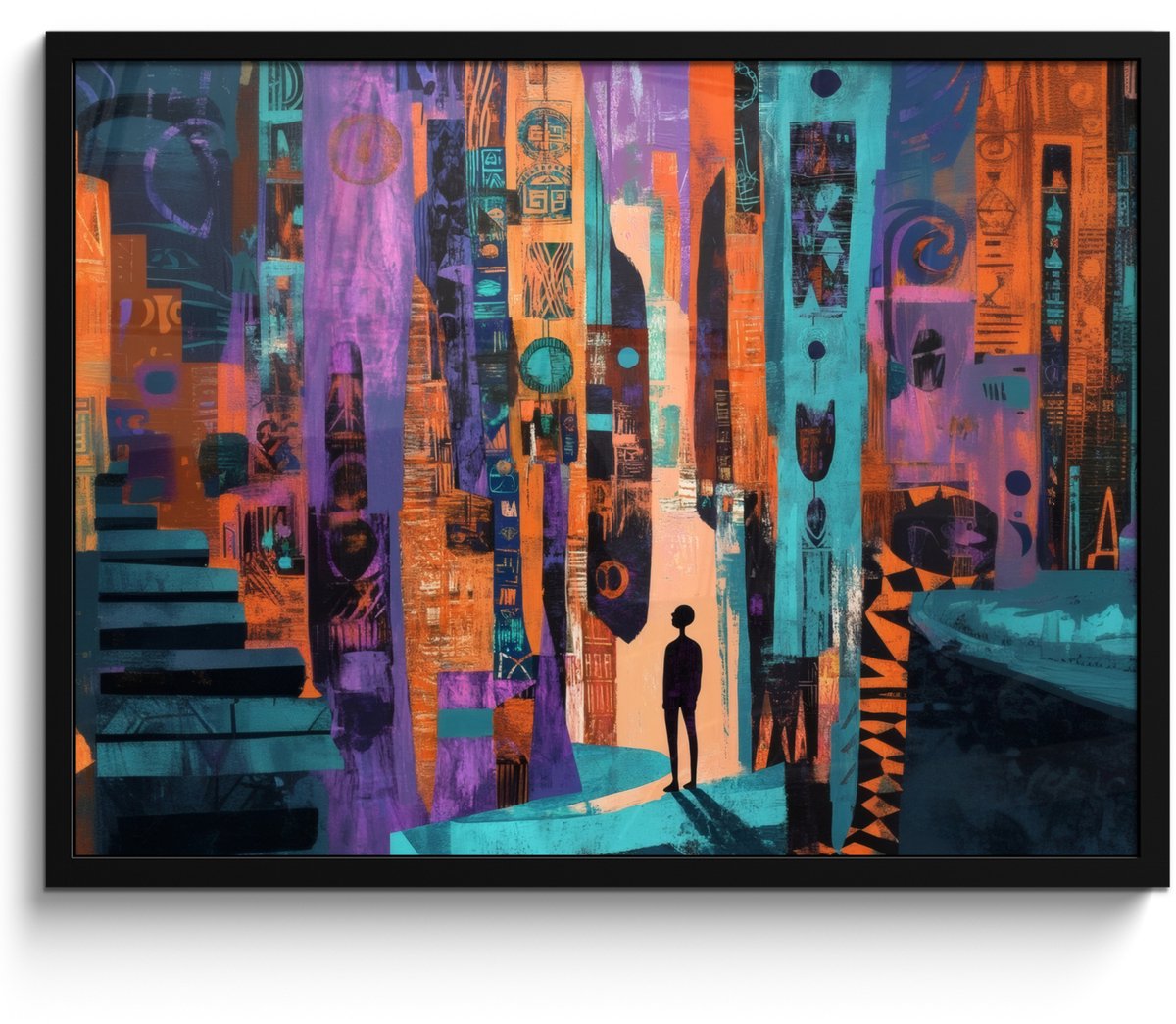FrameYourWall Poster in lijst - Fotolijst 70x50 cm - Posters - Abstract - Figuren - Kleurrijk - Posterlijst zwart - Decoratie - Wanddecoratie woonkamer - Muurdecoratie slaapkamer